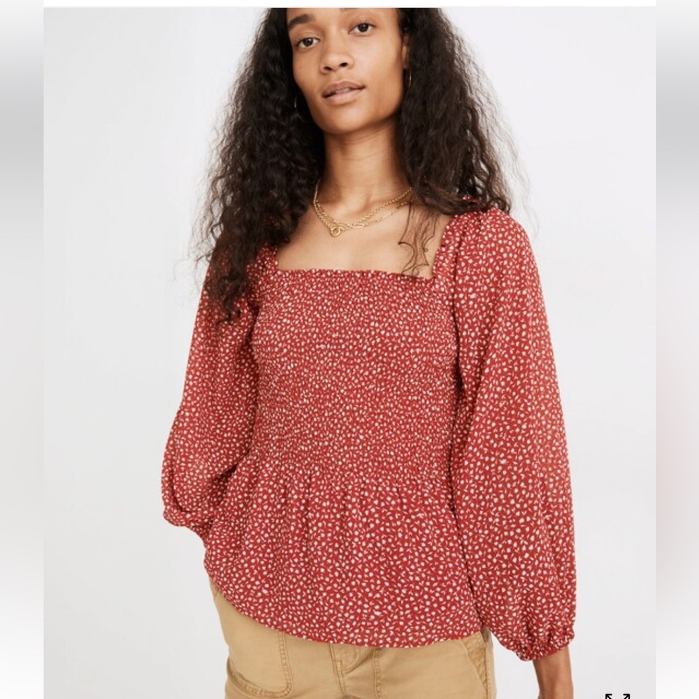 Madewell (Re)sourced Georgette Lucie Smocked Peplum Top in Batik Vine 4